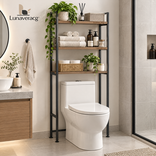 Lunaveracg™ Over-the-Toilet Storage Rack | 3-Tier Bathroom Organizer with Wood Shelves & Rust-Resistant Metal Frame