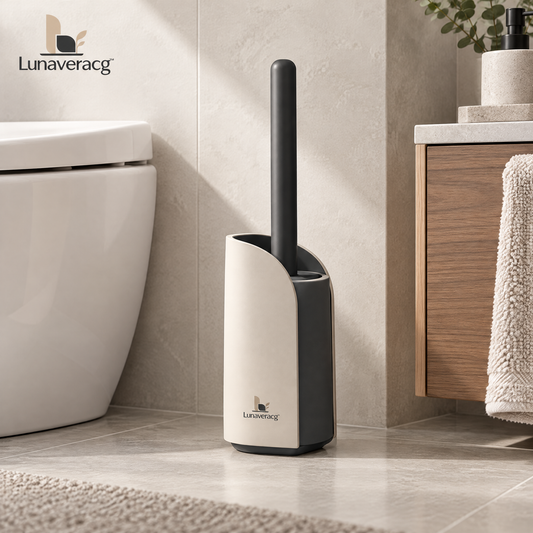 Lunaveracg™ Dual-Compartment Toilet Brush Holder | Freestanding Bathroom Cleaning Organizer with Quick-Drain Base