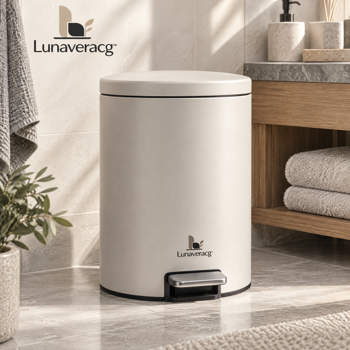 Lunaveracg™ Bathroom Pedal Bin | Compact Soft-Close Step Trash Can with Moisture-Resistant Finish