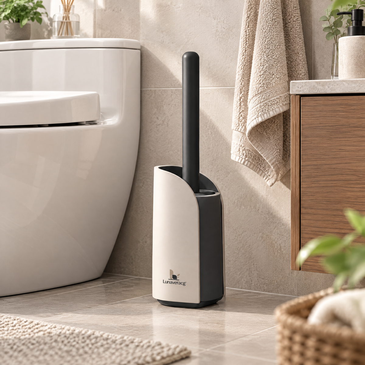 Lunaveracg™ Dual-Compartment Toilet Brush Holder | Freestanding Bathroom Cleaning Organizer with Quick-Drain Base