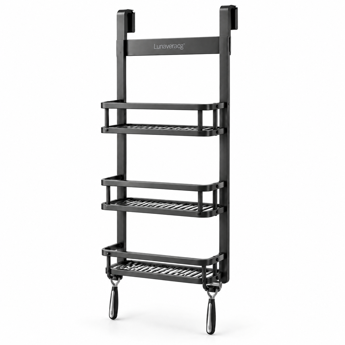 Lunaveracg™ 3-Tier Over-the-Door Shower Caddy | Slim Bathroom Organizer with Quick-Drain Shelves & Hanging Hooks