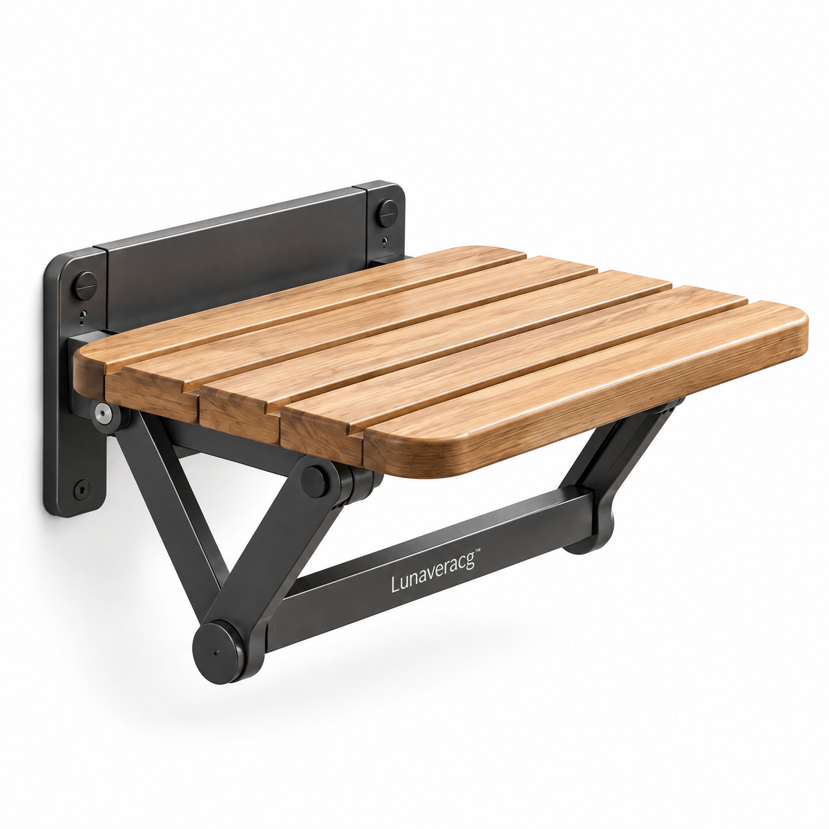 Lunaveracg™ Wall-Mounted Folding Shower Seat | Space-Saving Bathroom Bench with Wood Slat Seat & Rust-Resistant Frame