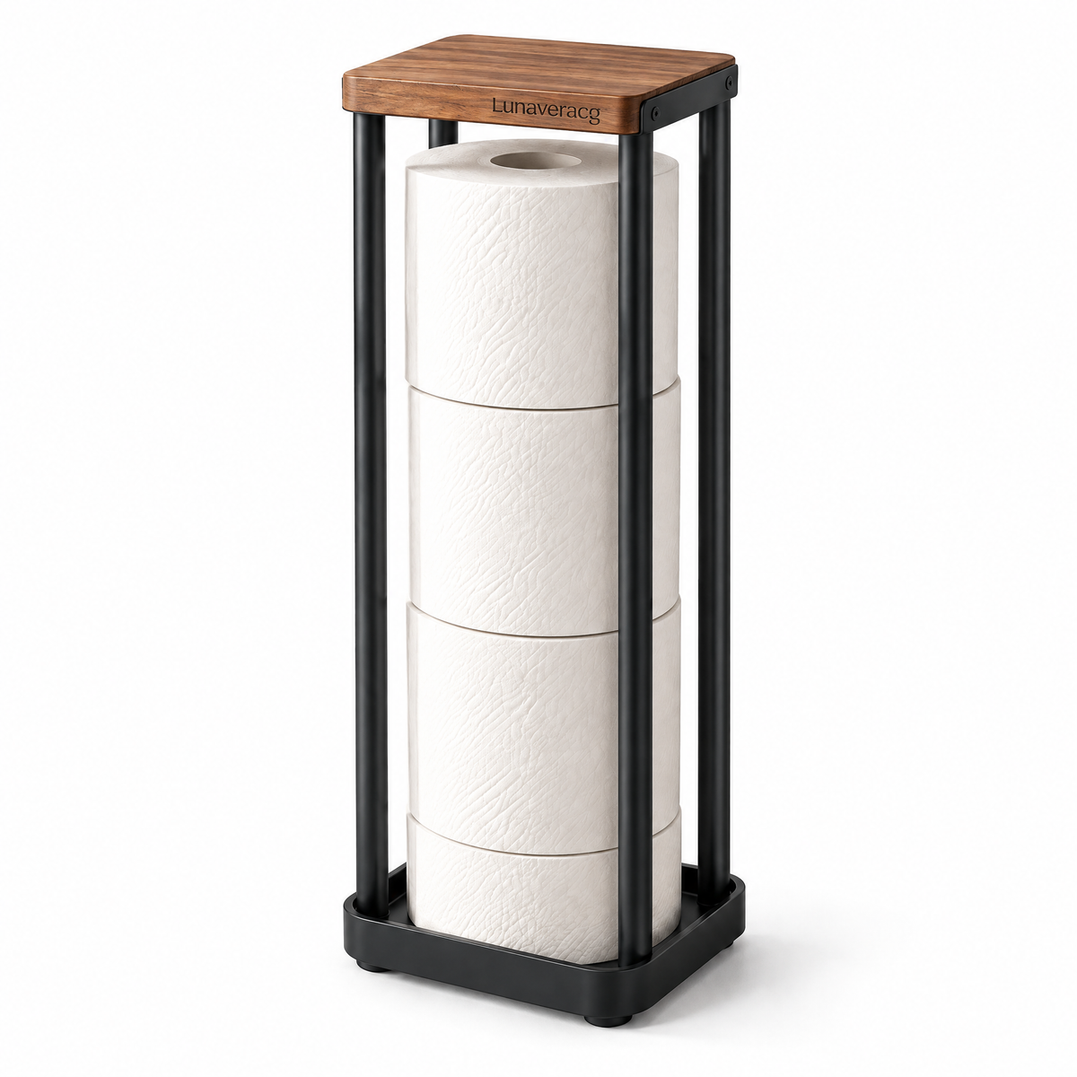 Lunaveracg™ Freestanding Toilet Paper Storage Stand | Slim Bathroom Roll Holder with Natural Wood Top