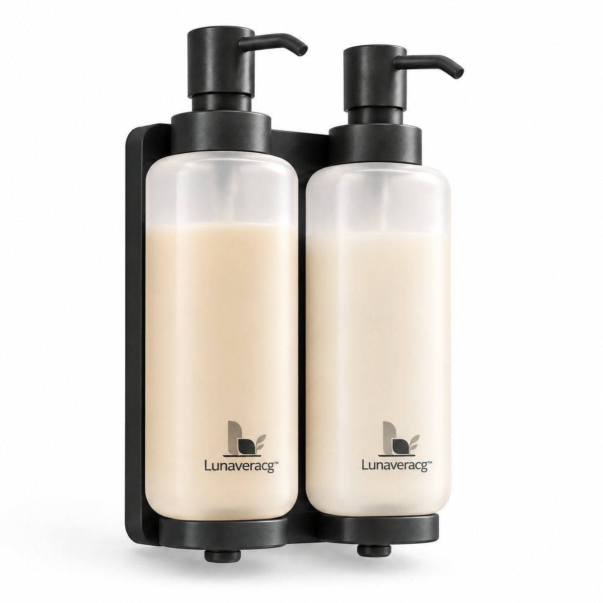 Lunaveracg™ Wall-Mounted Dual Soap Dispenser | 2-Bottle Bathroom & Shower Pump Organizer with Rust-Resistant Frame