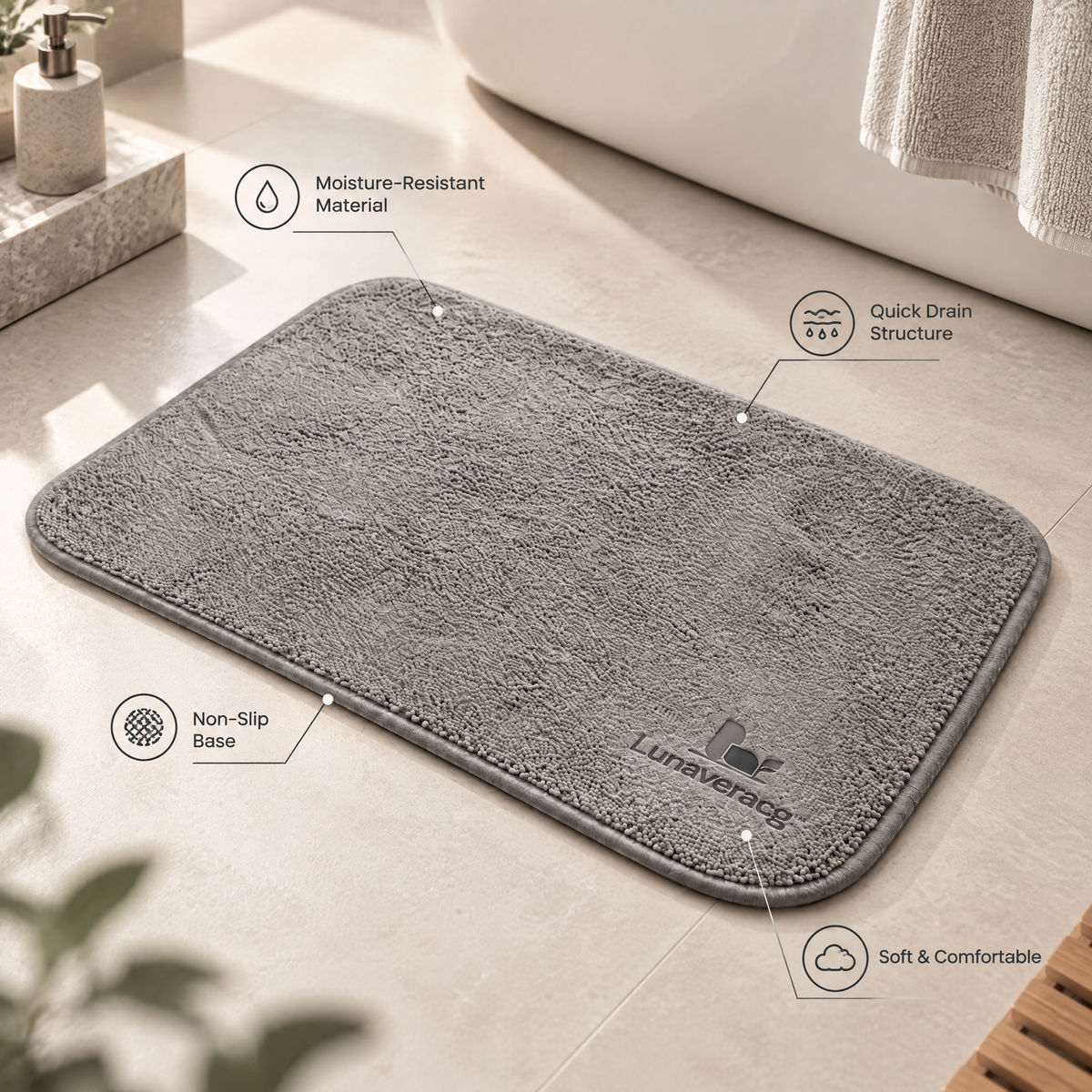 Lunaveracg™ Soft Bathroom Mat | Quick-Dry Non-Slip Bath Rug with Moisture-Resistant Surface