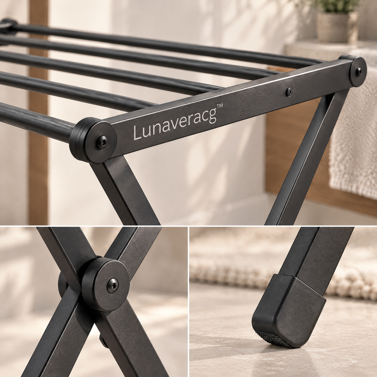 Lunaveracg™ Foldable Freestanding Towel Drying Rack | Space-Saving Bathroom Laundry Stand with Rust-Resistant Frame