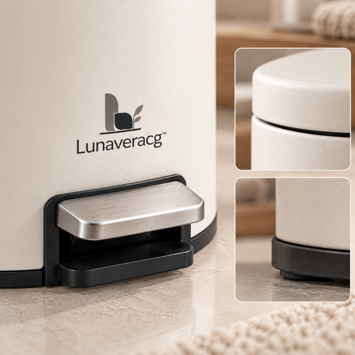 Lunaveracg™ Bathroom Pedal Bin | Compact Soft-Close Step Trash Can with Moisture-Resistant Finish