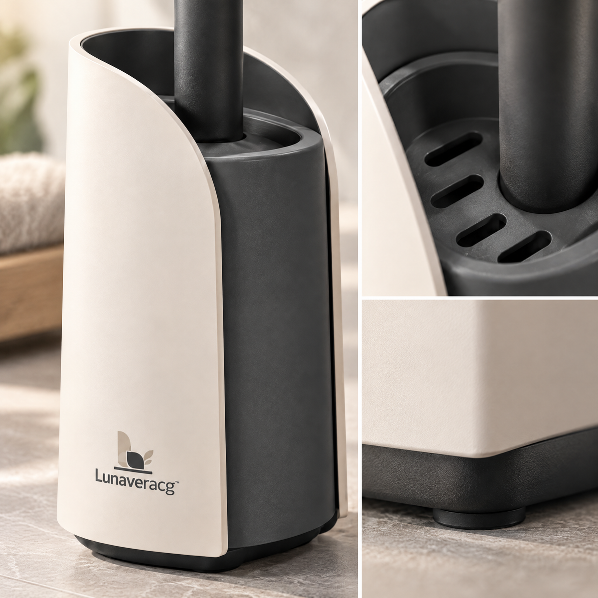 Lunaveracg™ Dual-Compartment Toilet Brush Holder | Freestanding Bathroom Cleaning Organizer with Quick-Drain Base