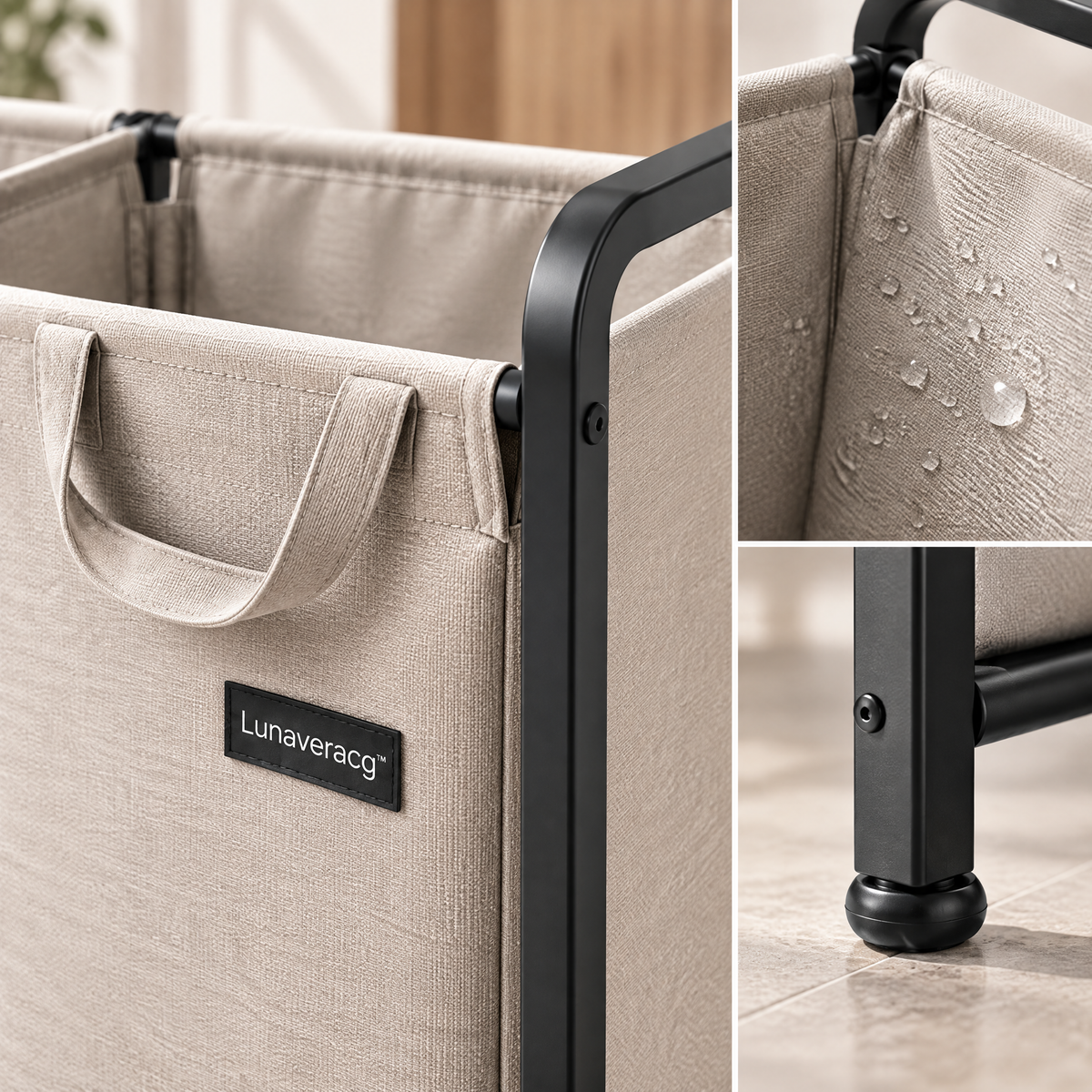 Lunaveracg™ Dual Compartment Laundry Hamper | 2-Section Fabric Laundry Sorter with Rust-Resistant Metal Frame