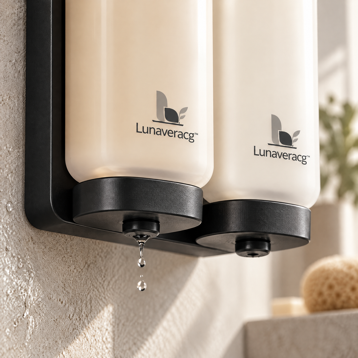 Lunaveracg™ Wall-Mounted Dual Soap Dispenser | 2-Bottle Bathroom & Shower Pump Organizer with Rust-Resistant Frame