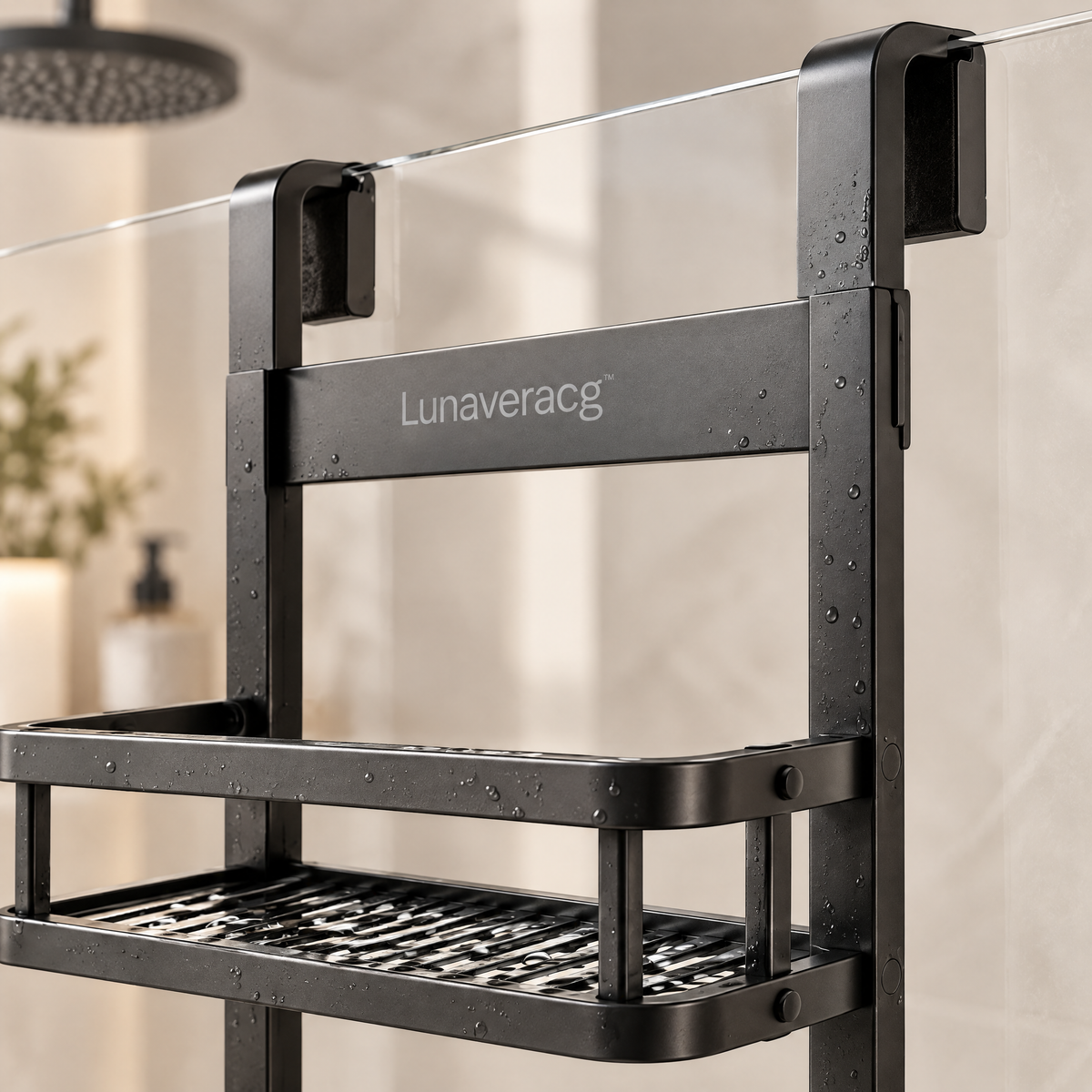 Lunaveracg™ 3-Tier Over-the-Door Shower Caddy | Slim Bathroom Organizer with Quick-Drain Shelves & Hanging Hooks